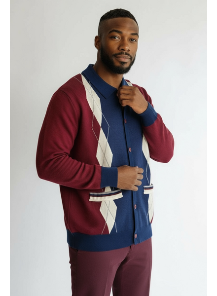 Cigar Cigar Argyle Button Down Sweater