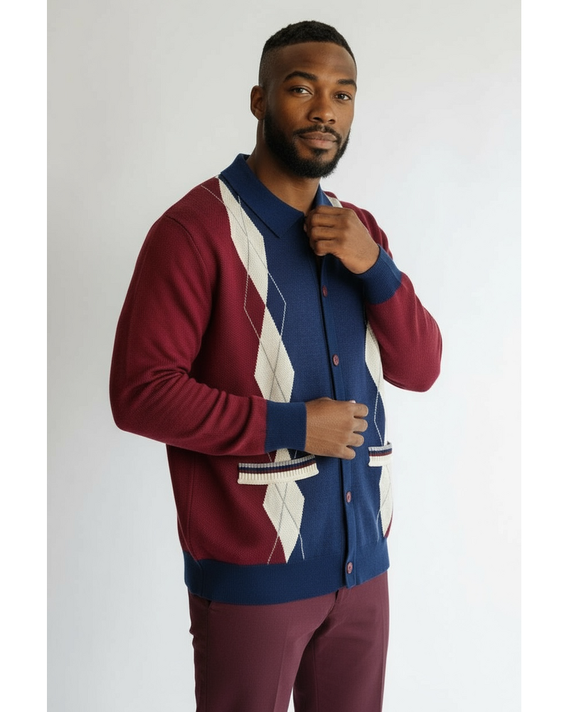 Cigar Cigar Argyle Button Down Sweater