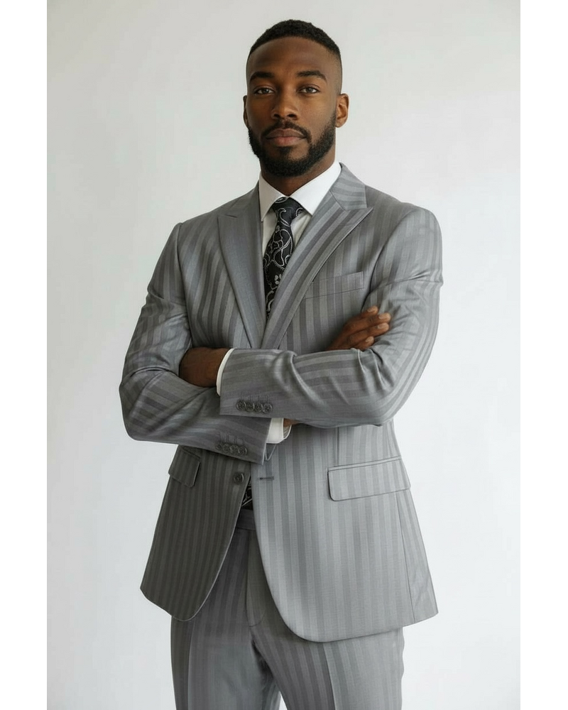 Mazari Peak Shadow Stripe Vested Suit