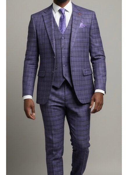 Mazari Plaid Suit W/Reversible Vest