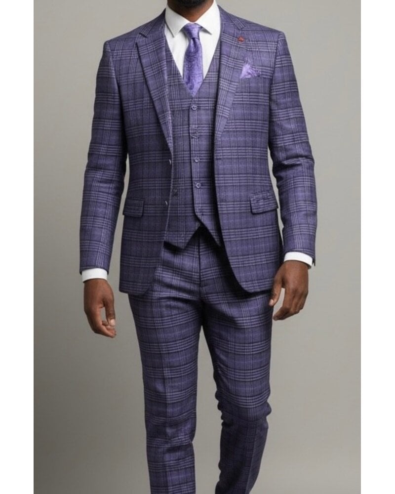 Mazari Plaid Suit W/Reversible Vest