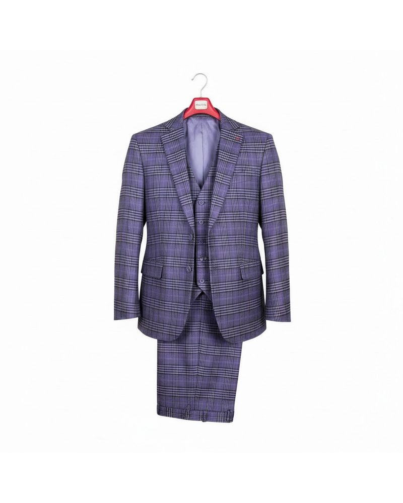 Mazari Plaid Suit W/Reversible Vest