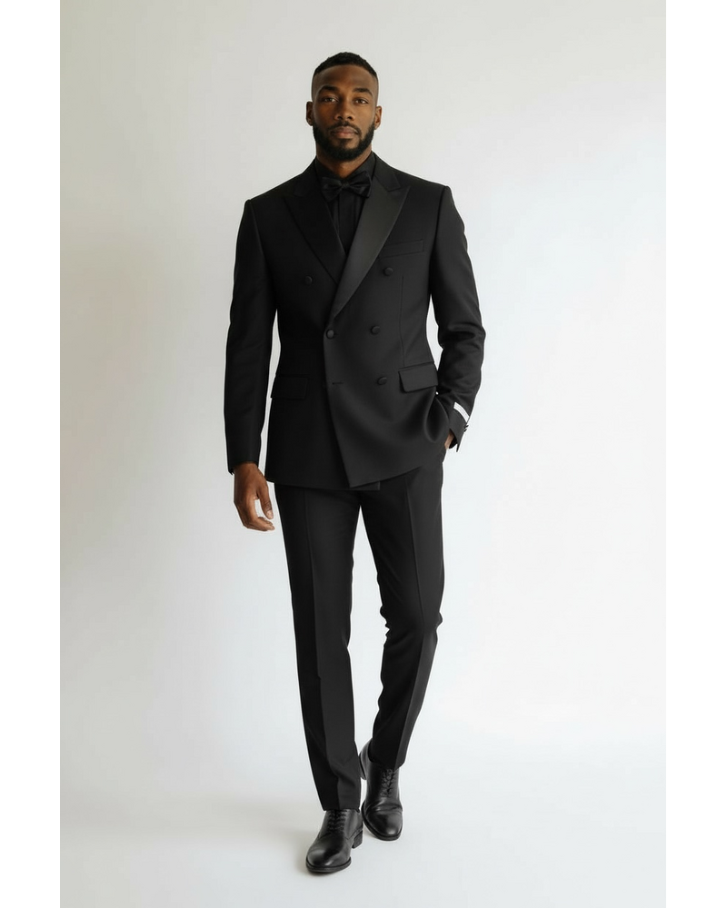 Vinci Double Breasted Tuxedo Suit W/Satin Stripe