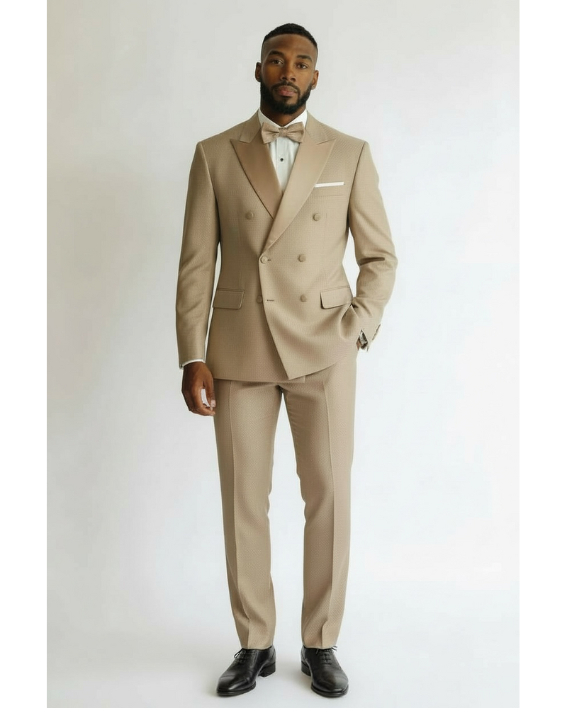 Vinci Double Breasted Tuxedo Suit W/Satin Stripe