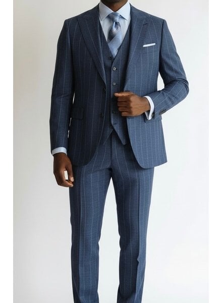 Tiglio Tiglio Wide Peak Lapel Pinstripe Vested Suit