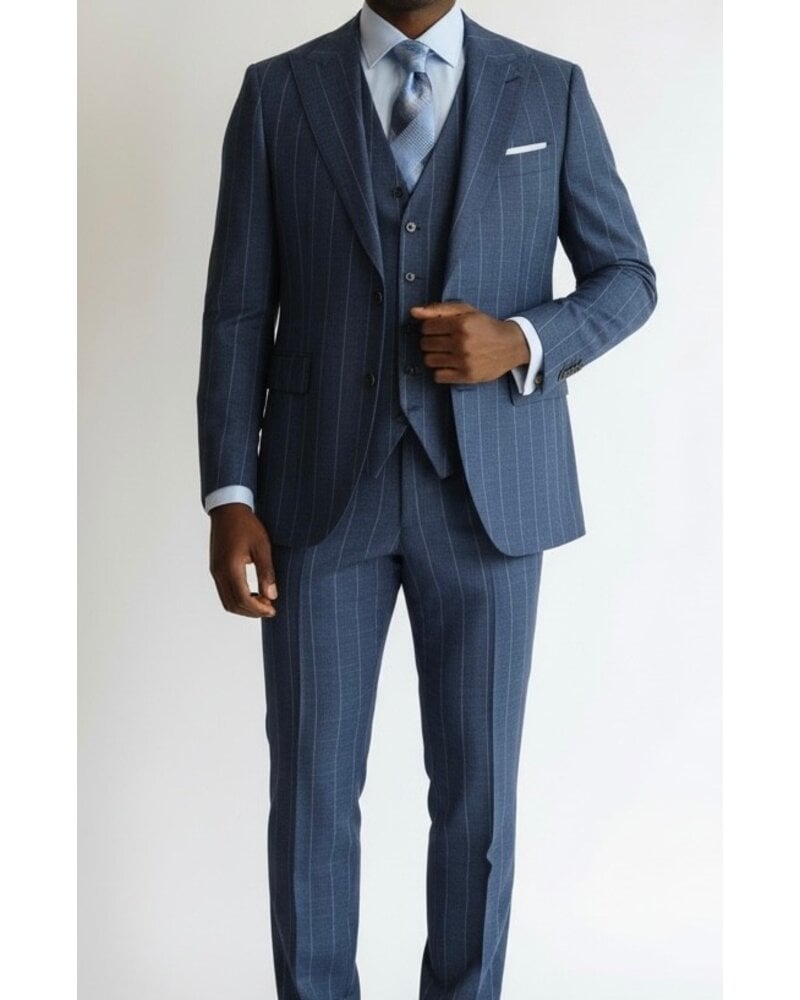 Tiglio Tiglio Wide Peak Lapel Pinstripe Vested Suit