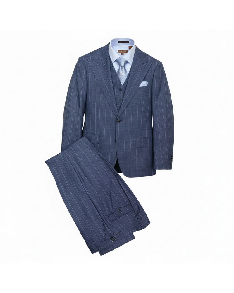 Tiglio Tiglio Wide Peak Lapel Pinstripe Vested Suit