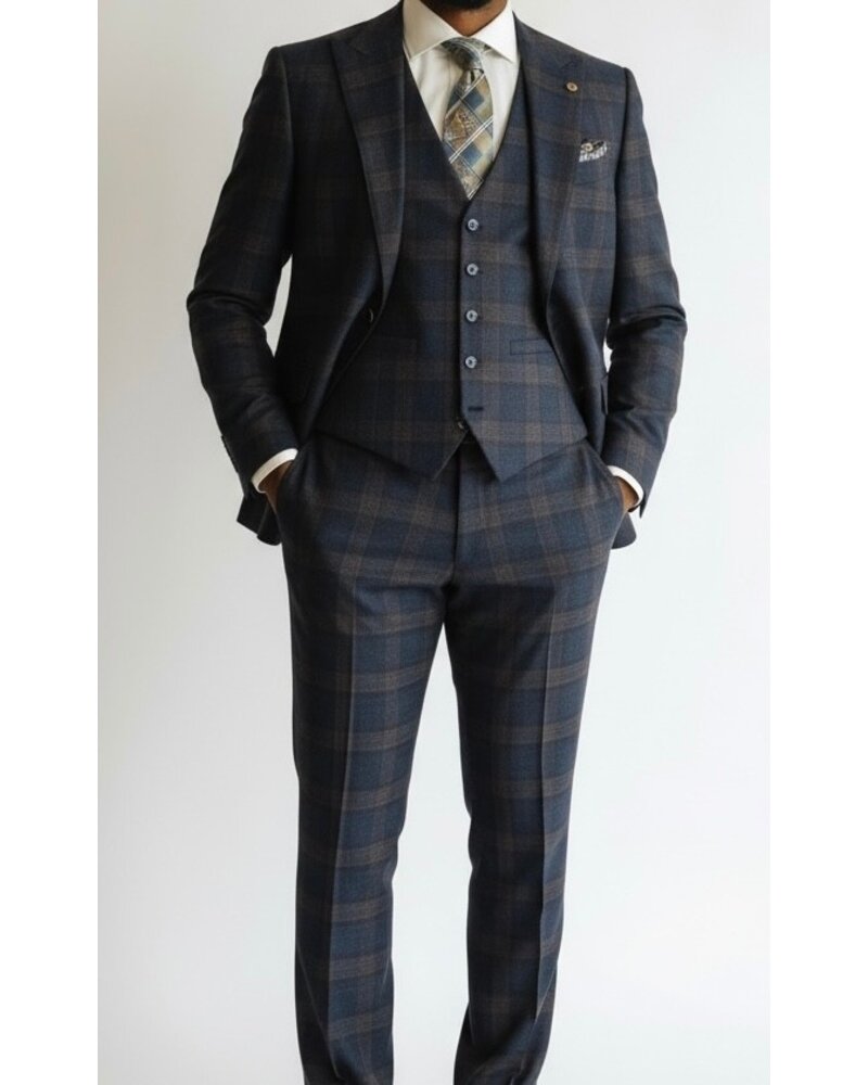 Tiglio Tiglio Wide Peak Lapel Plaid Vested Suit