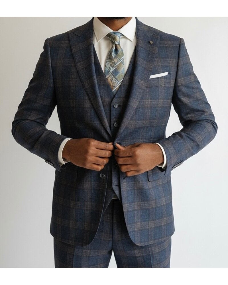 Tiglio Tiglio Wide Peak Lapel Plaid Vested Suit