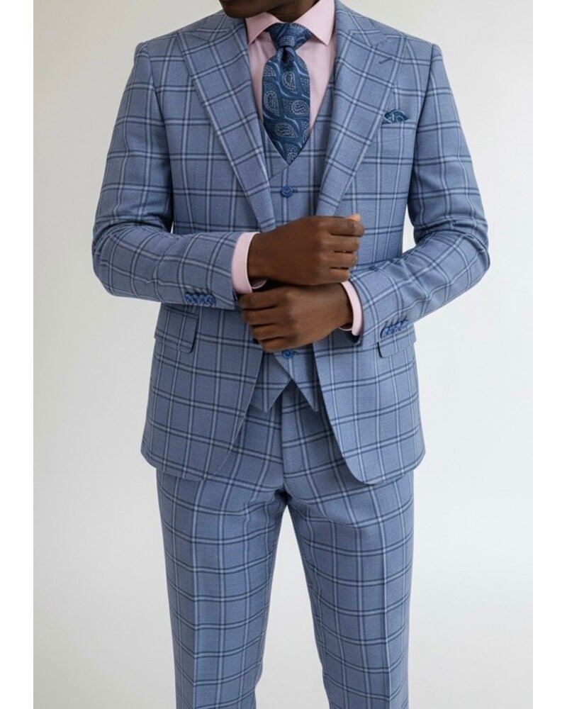 Tiglio Tiglio 1B Peak Lapel Window Paine Vested Suit