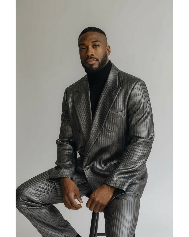 Barabas Barbabas D/B Faux Leather Stripe Suit