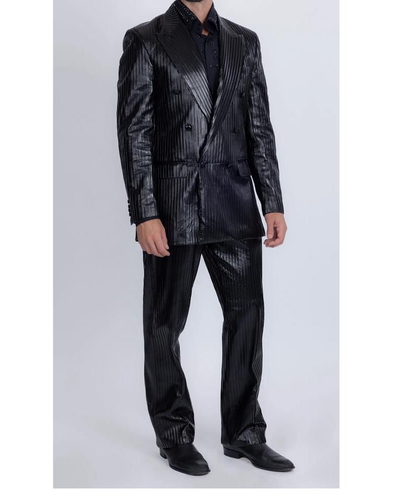 Barabas Barbabas D/B Faux Leather Stripe Suit