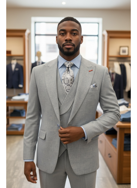 2B Flannel Tweed Vested Suit