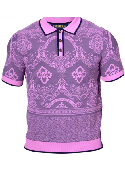 Prestige Prestige S/S Polo Floral Damask Knit Shirt