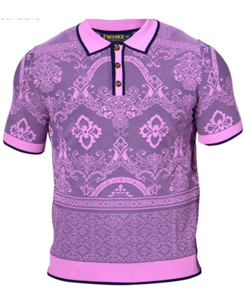 Prestige Prestige S/S Polo Floral Damask Knit Shirt