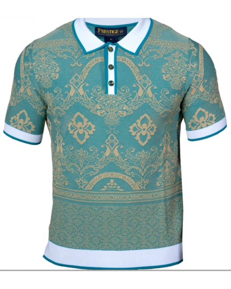 Prestige Prestige S/S Polo Floral Damask Knit Shirt