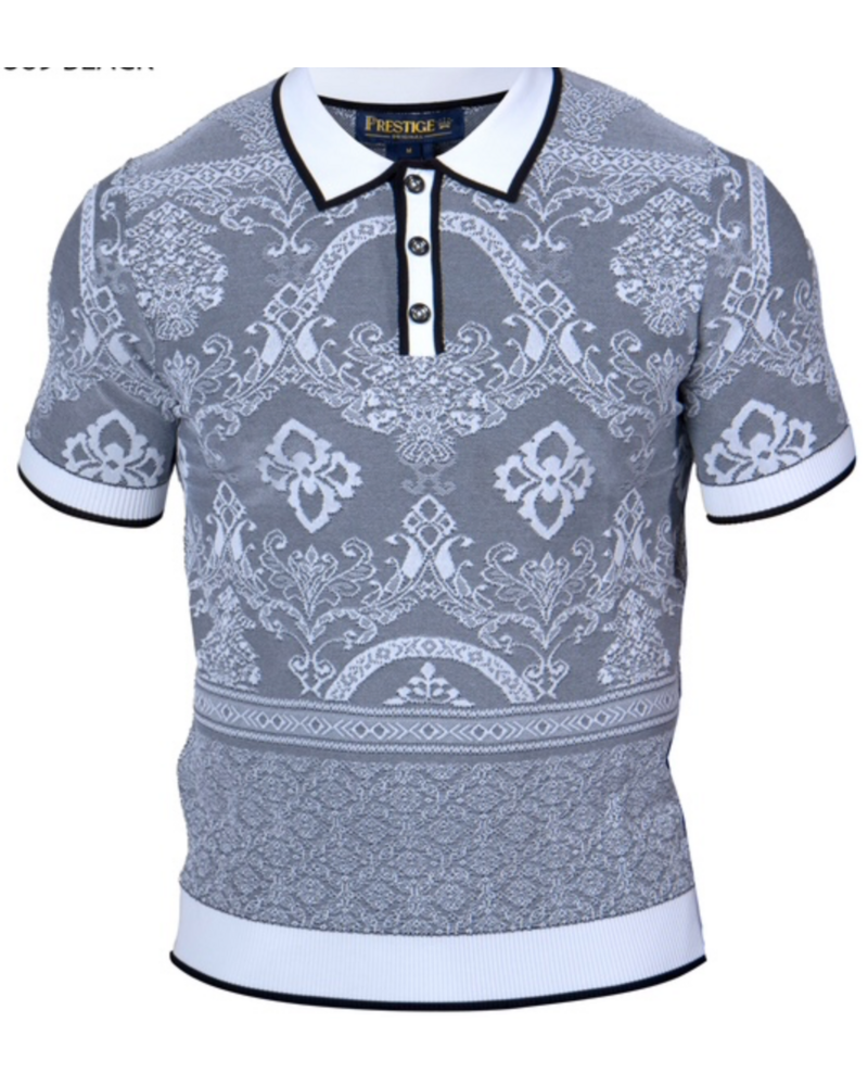 Prestige Prestige S/S Polo Floral Damask Knit Shirt