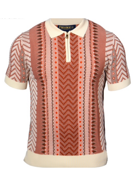 Prestige Prestige S/S Zip Polo Aztek Knit Shirt