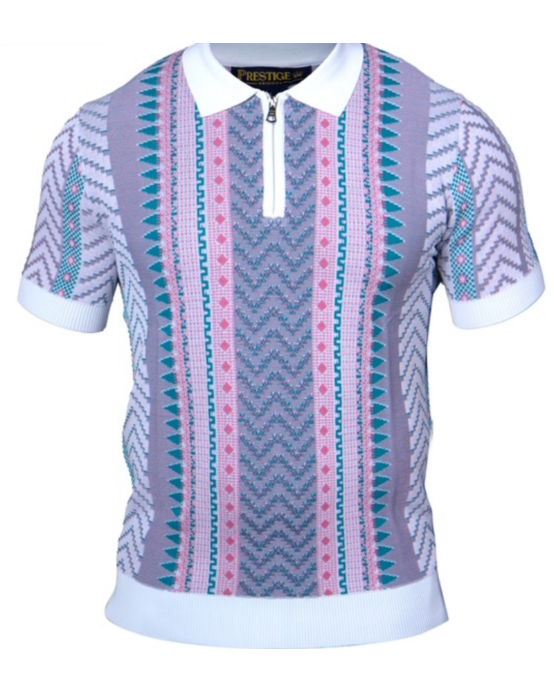 Prestige Prestige S/S Zip Polo Aztek Knit Shirt