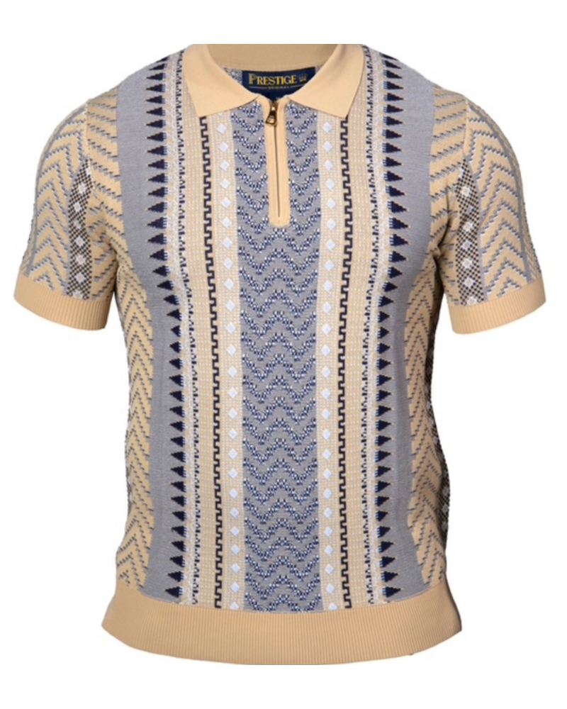 Prestige Prestige S/S Zip Polo Aztek Knit Shirt