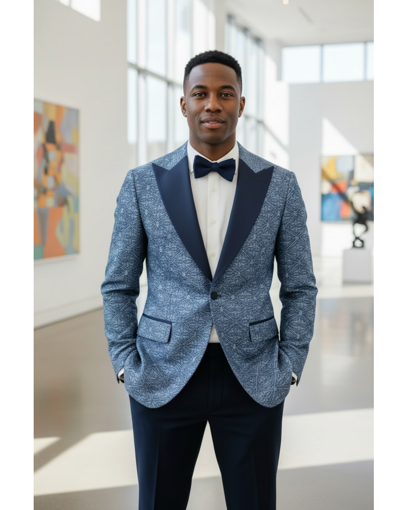 Biarelli Peak Lapel Jacquard Medallion Tuxedo