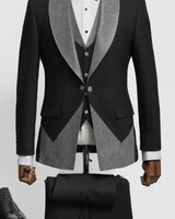 1B Shinny Shawl Lapel Vested Tuxedo W/Bow Tie (Slim Fit)