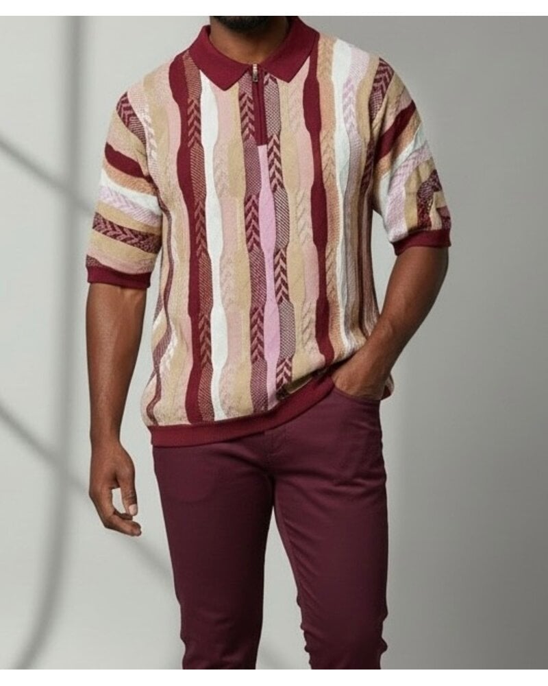 Cigar Cigar S/S Tapestry Zip Polo Knit