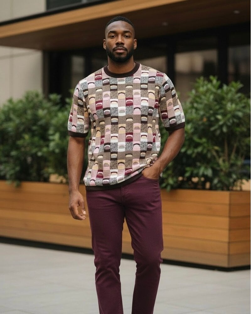 Cigar Cigar S/S Mosaic Crew Neck Knit