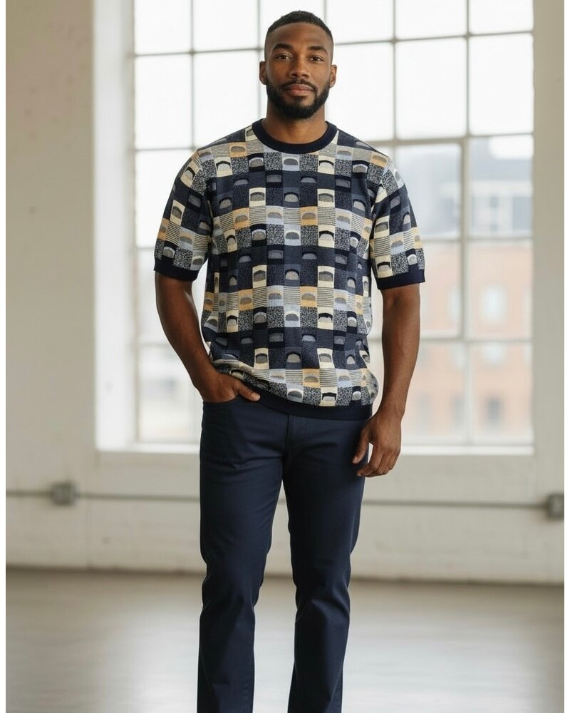 Cigar Cigar S/S Mosaic Crew Neck Knit