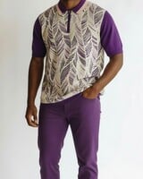 Cigar Cigar S/S Tropical Palm Zip Polo Knit
