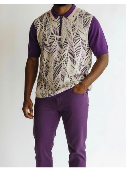 Cigar Cigar S/S Tropical Palm Zip Polo Knit