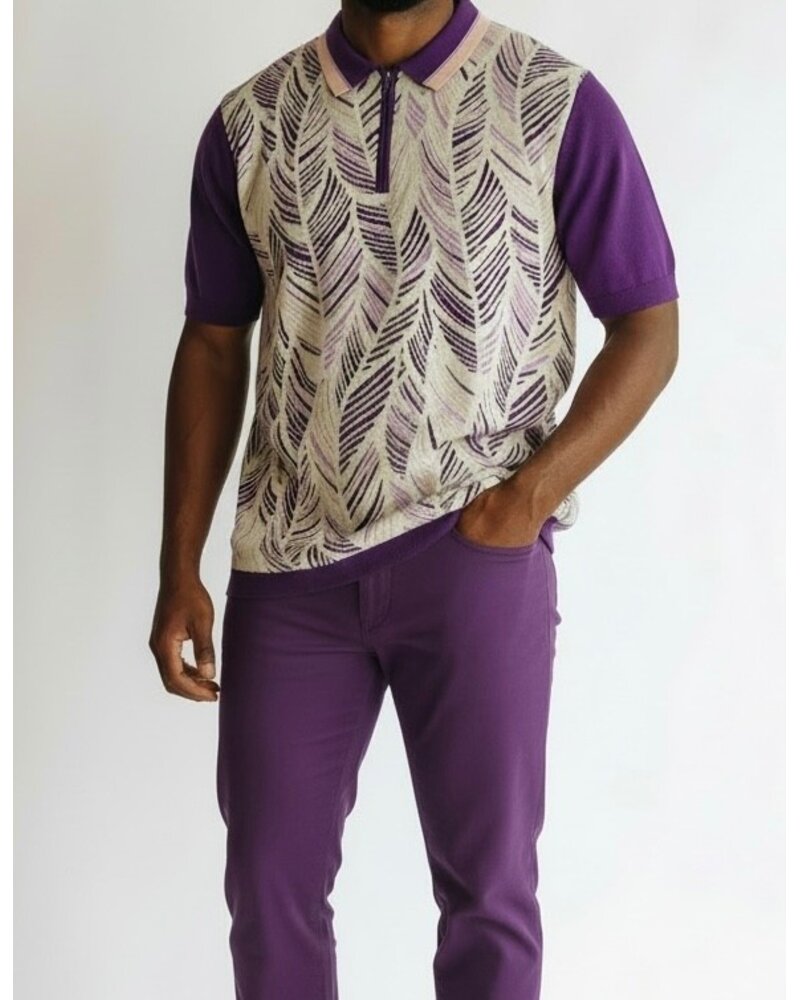 Cigar Cigar S/S Tropical Palm Zip Polo Knit