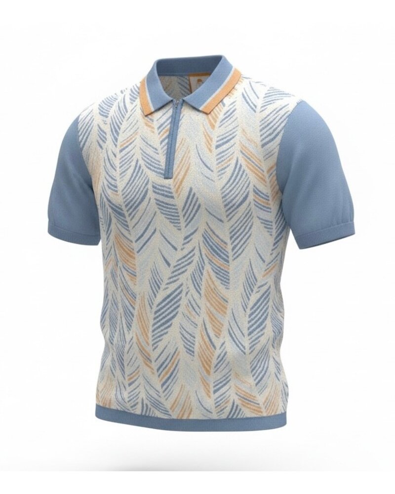 Cigar Cigar S/S Tropical Palm Zip Polo Knit