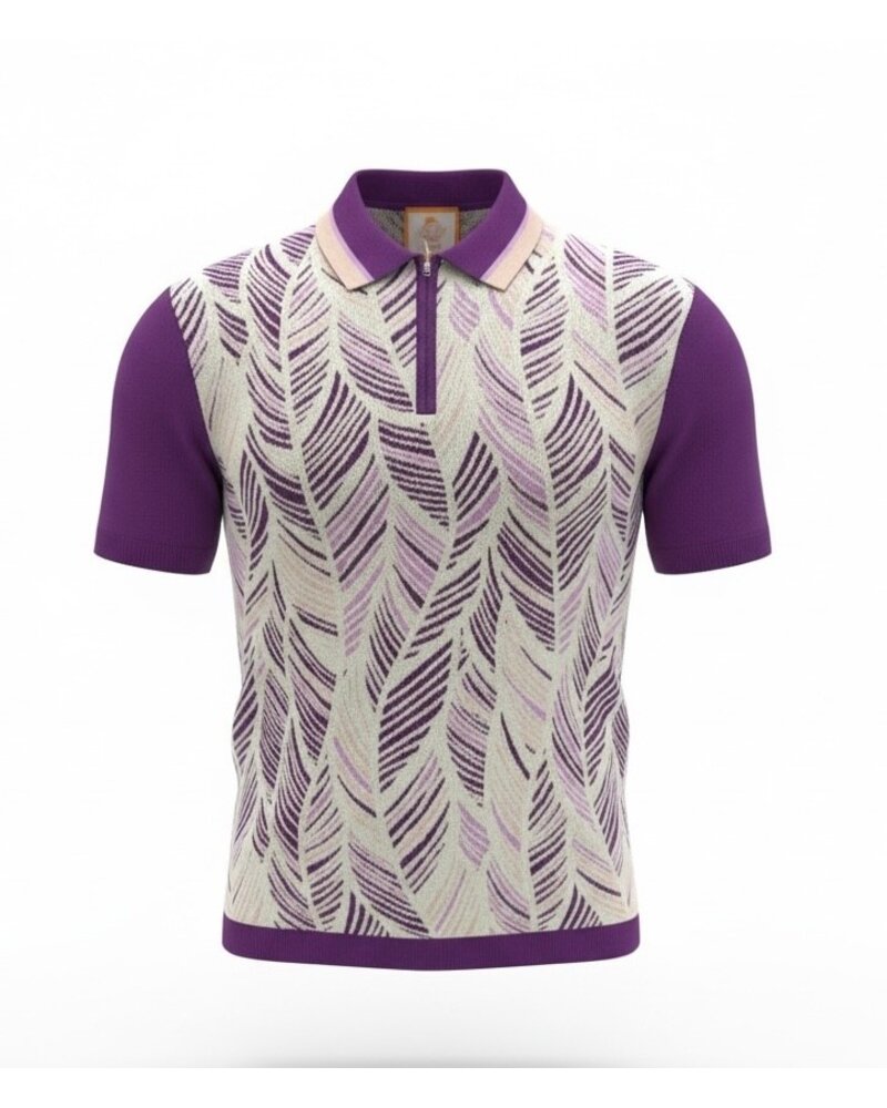 Cigar Cigar S/S Tropical Palm Zip Polo Knit