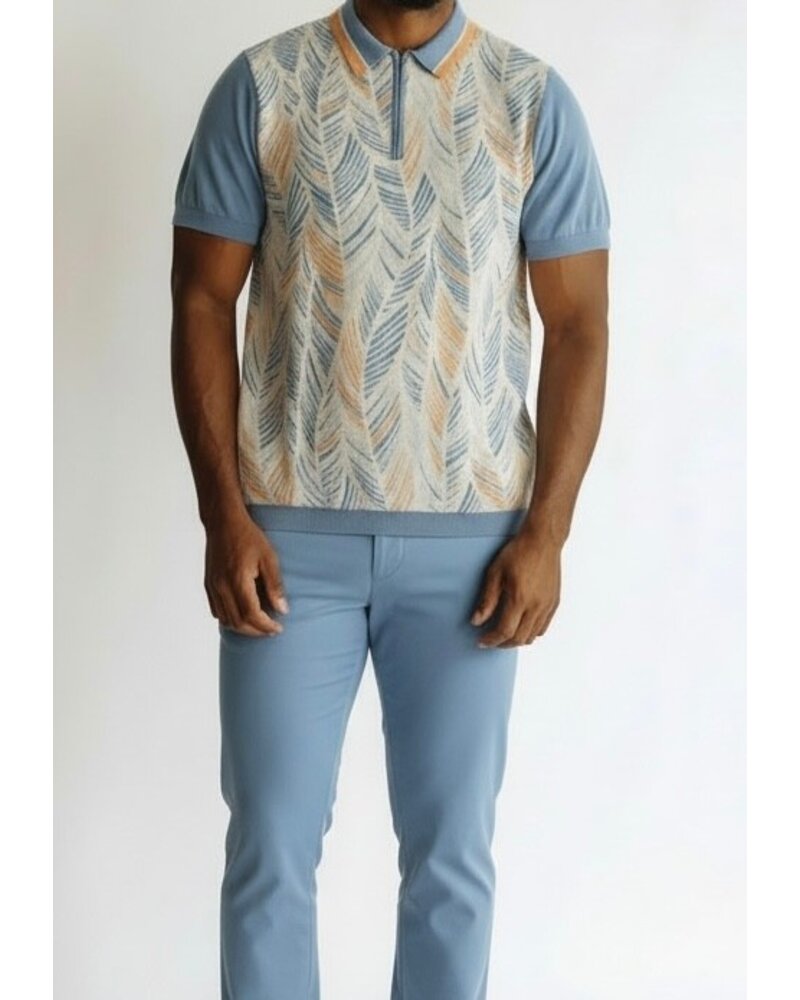 Cigar Cigar S/S Tropical Palm Zip Polo Knit
