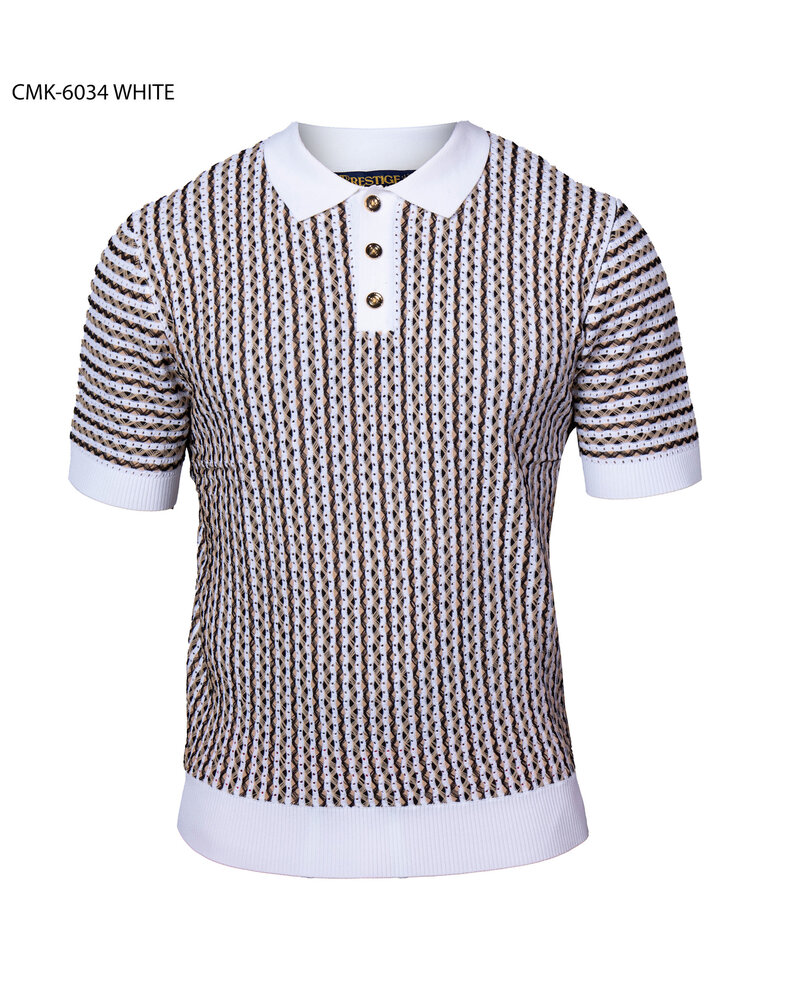 Prestige Prestige S/S Polo Chevron Stripe Knit Shirt