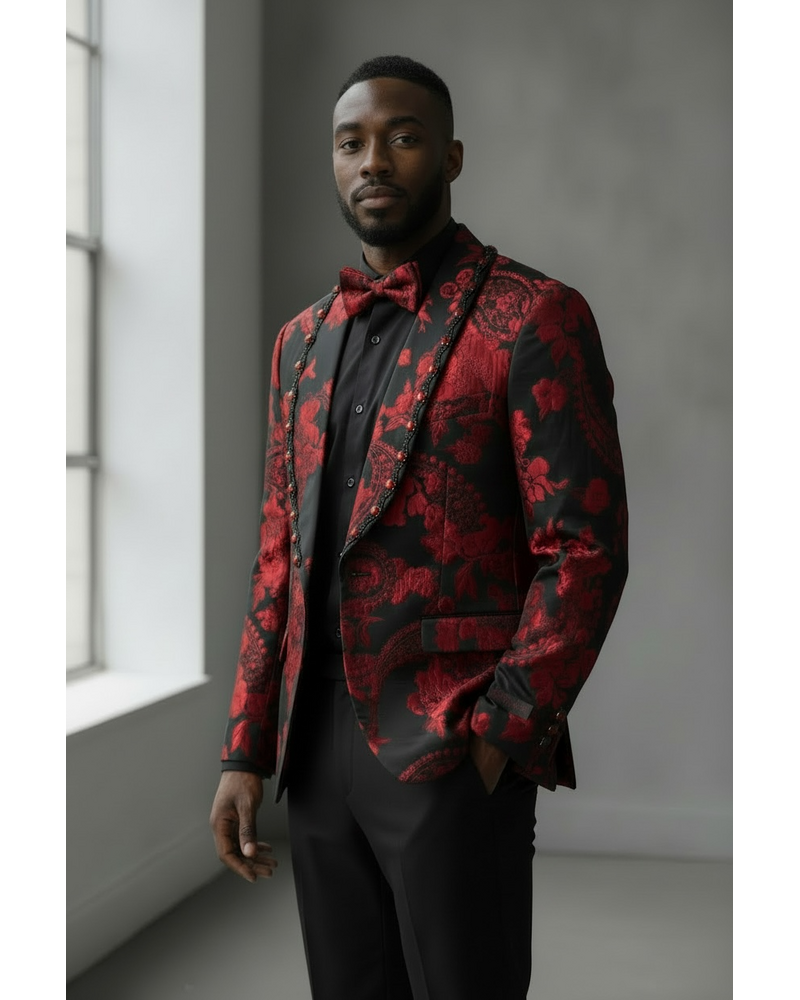 Manzini Manzini Floral Blazer W/Stone Lapel & Bow Tie