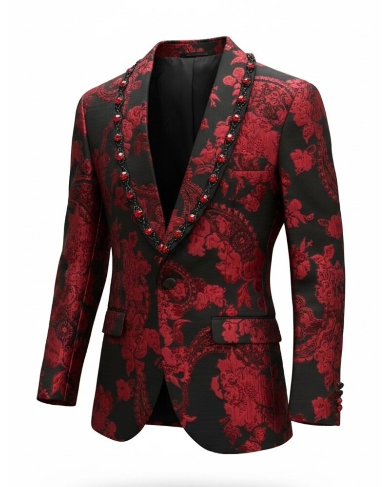 Manzini Manzini Floral Blazer W/Stone Lapel & Bow Tie