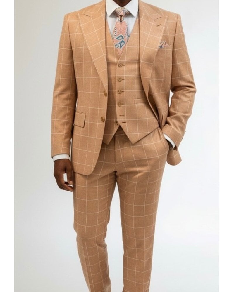 Tiglio Tiglio Gaberdine Window Paine Vested Suit (Bardolino)