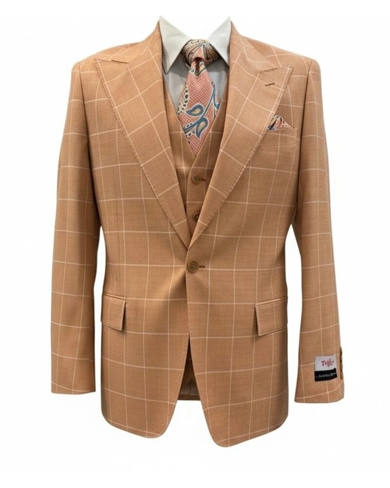Tiglio Tiglio Gaberdine Window Paine Vested Suit (Bardolino)
