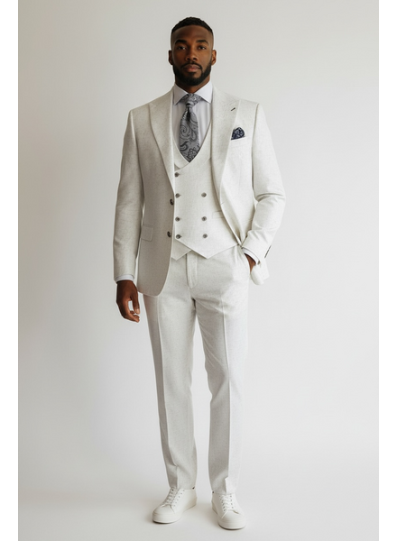 Tayion Tayion 2B Peak Lapel Crosshatch Vested Suit