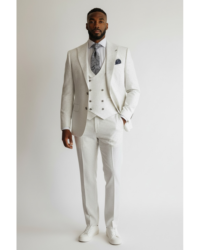 Tayion Tayion 2B Peak Lapel Crosshatch Vested Suit