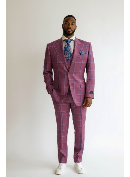 Tiglio Tiglio Gaberdine Plaid Vested Suit (Prosecco)