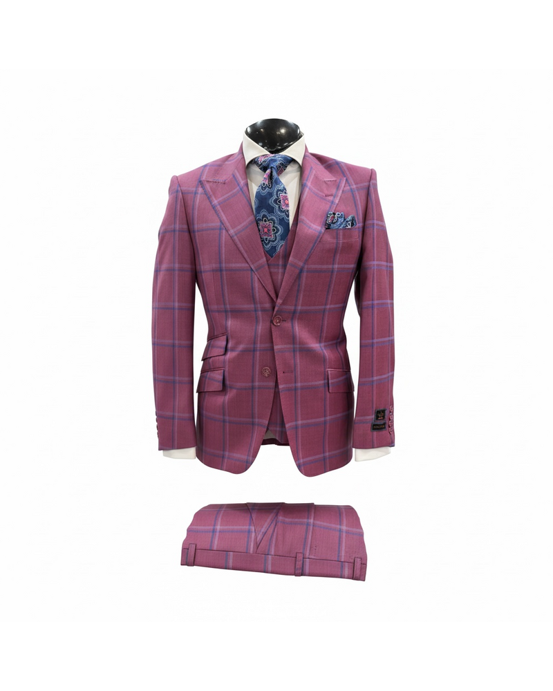 Tiglio Tiglio Gaberdine Plaid Vested Suit (Prosecco)