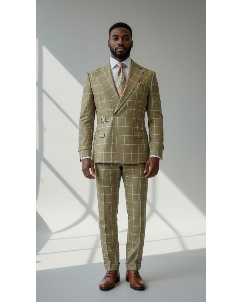 Buckle Strap Window Pane Suit
