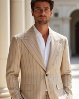 Cigar Cigar Wide Peak Lapel Pinstripe Linen Suit