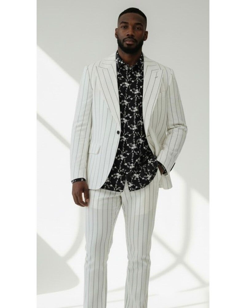 Cigar Cigar Wide Peak Lapel Pinstripe Linen Suit