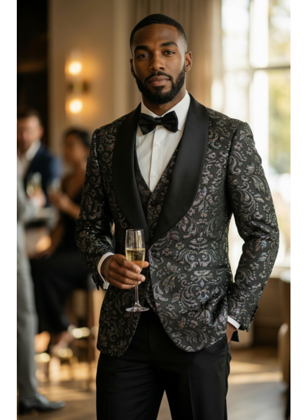 Efendi Efendi Paisley Jaquared Shawl Lapel Tuxedo