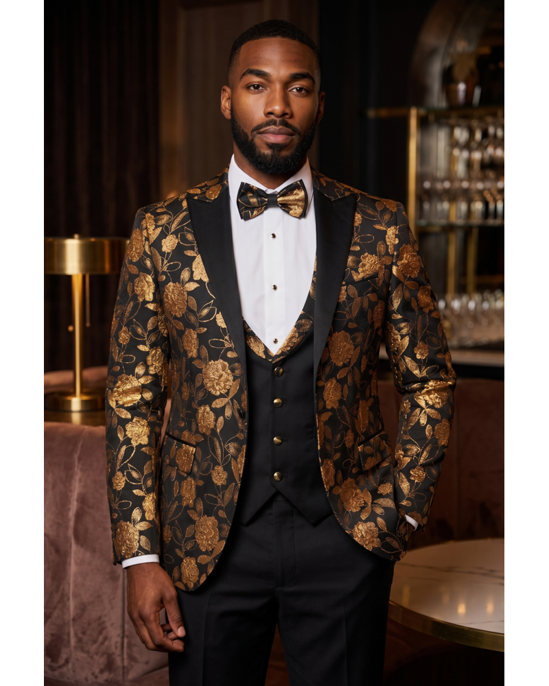Peak Lapel Foil Floral Tuxedo (Slim Fit)