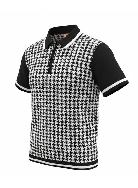 Cigar Cigar S/S Houndstooth Zip Polo Shirt